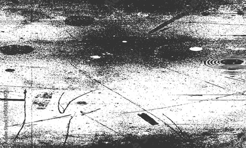 Grainy grunge photo filter background. Black particles, fibers and flecks wallpaper. Vintage rough dirt dotted overlay. Vector sandy gritty template.