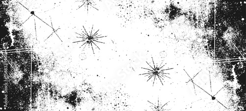 Grainy grunge photo filter background. Black particles, fibers and flecks wallpaper. Vintage rough dirt dotted overlay. Vector sandy gritty template.