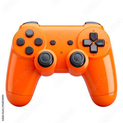 Vibrant Orange 3D Video Game Joystick with a Retro Design on Transparent Background