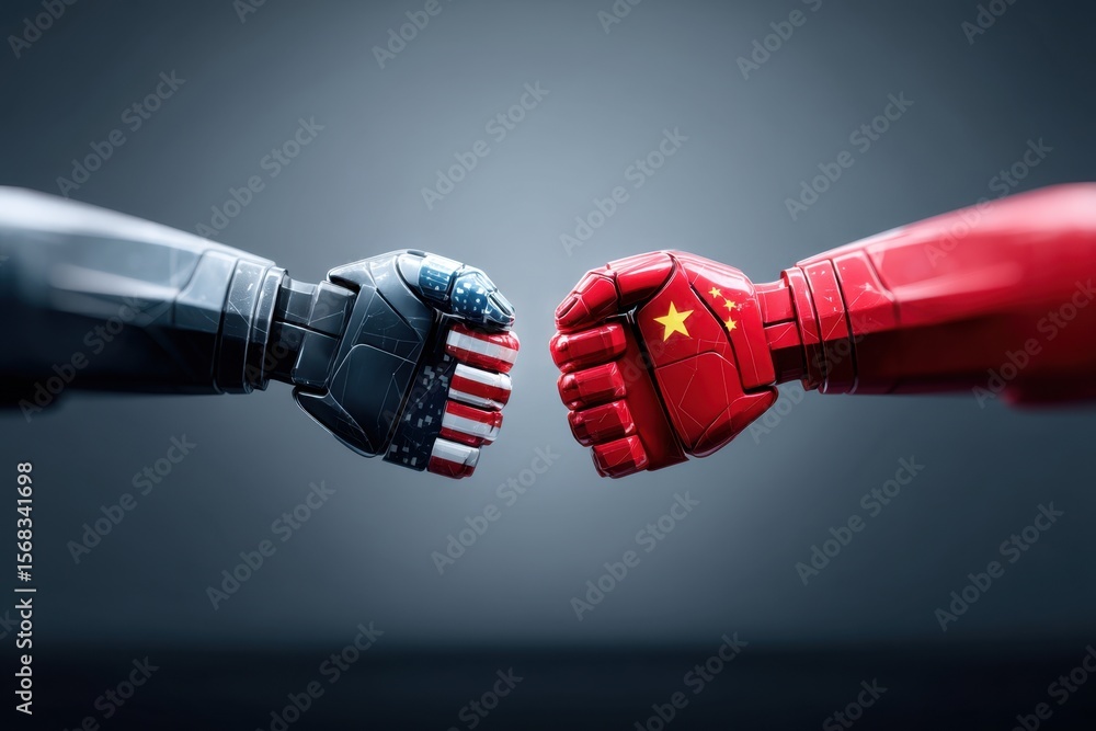 Naklejka premium Fists Colliding Depicting Usa Vs China