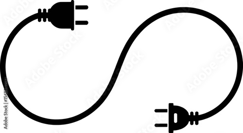 Black electrical plugs connected by a curved cord forming an infinity symbol electricity