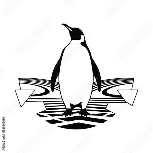 Stylized Emperor Penguin Black and White Vector Illustration.