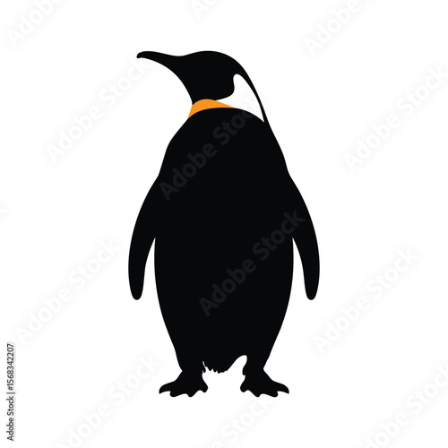 Emperor Penguin Black Silhouette with Orange Spot Vector Illustration.