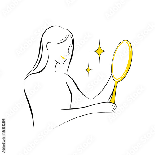 Woman Looking in Mirror – Self-Care and Reflection