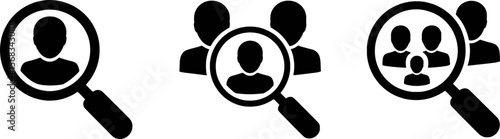 Magnifying glass searching for people icons set vector illustration