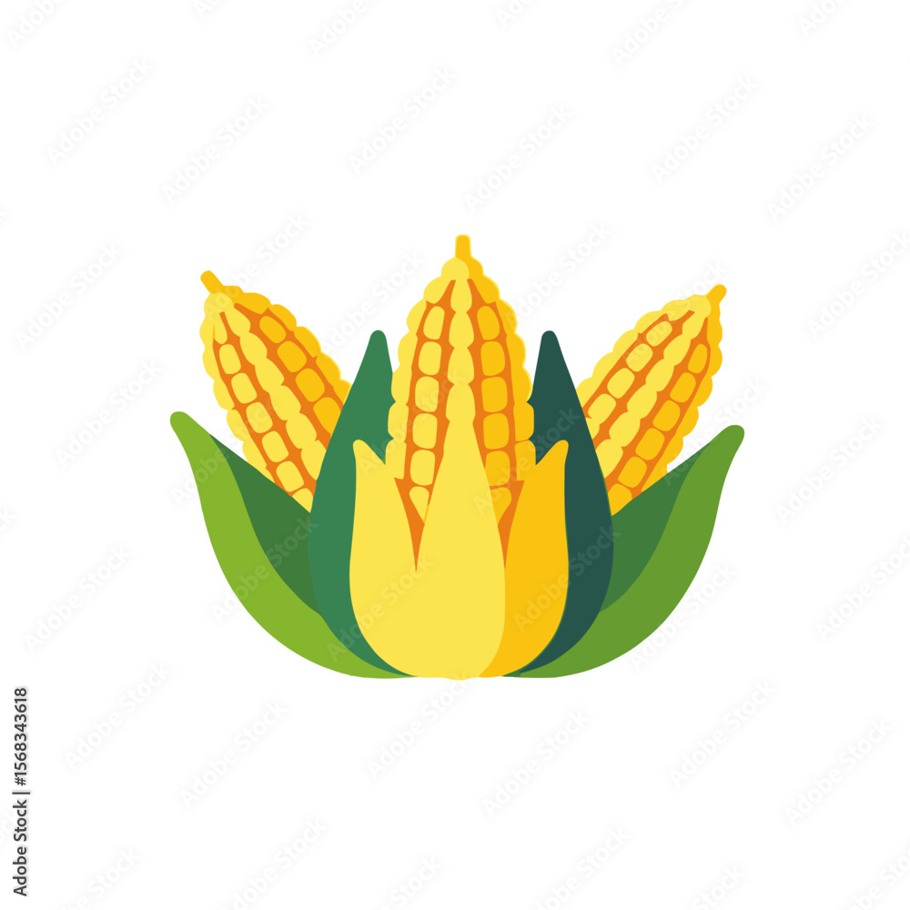 Obraz premium Fresh Corn on the Cob Illustration- Healthy Farm Produce- Vector Graphic of Ripe Corn Cobs with Green Husks- Agricultural Harvest- Sweet Corn Clipart- Farm to Table Icon
