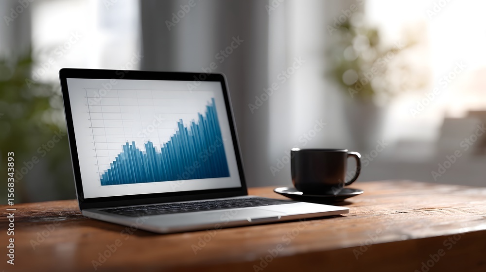 Fototapeta premium Graph showing income and expense growth on laptop screen