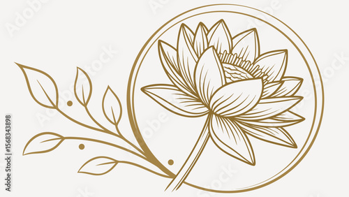 Elegant Lotus Flower Botanical Illustration Line Art Design