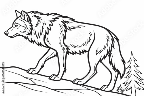 coloring page line art the wolf black vector