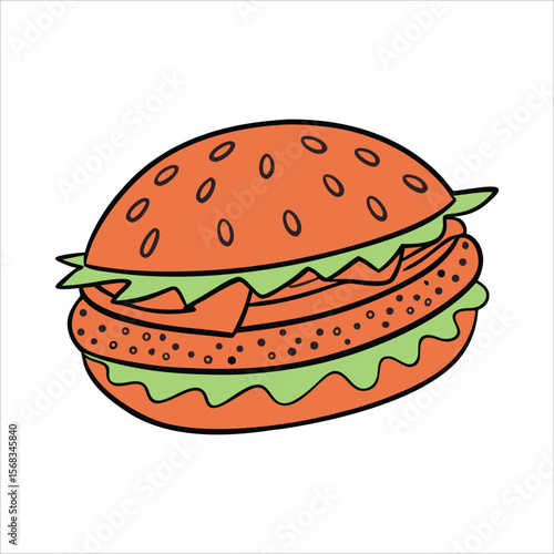 Classic american burger illustration with bold colors and clean lines