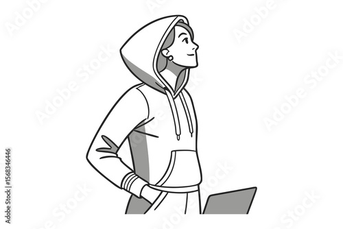 Aspiring Visionary: A young individual, lost in thought, gazes upward with a hopeful and curious expression, envisioning a bright future while possibly at a laptop.