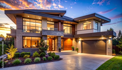 This Stunning Stock Photo Showcases A Beautifully Crafted Modern House Design Featuri