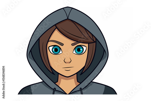 Youthful Contemplation: A serene illustration of a young individual in a hooded sweatshirt, eyes alight with calm focus, embodying introspection and thoughtful reflection.