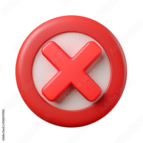 Red Cross Mark Icon in Circle 3D Render on Transparent Background for Error and Rejection Symbols in Design