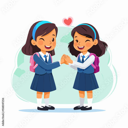 A respectful girl bows with hands together to greet an elder, showing cultural politeness, humility, and well-mannered behavior in a calm and courteous gesture