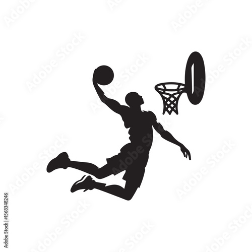 basketball slam dunk vector silhouette clip art logo design illustration