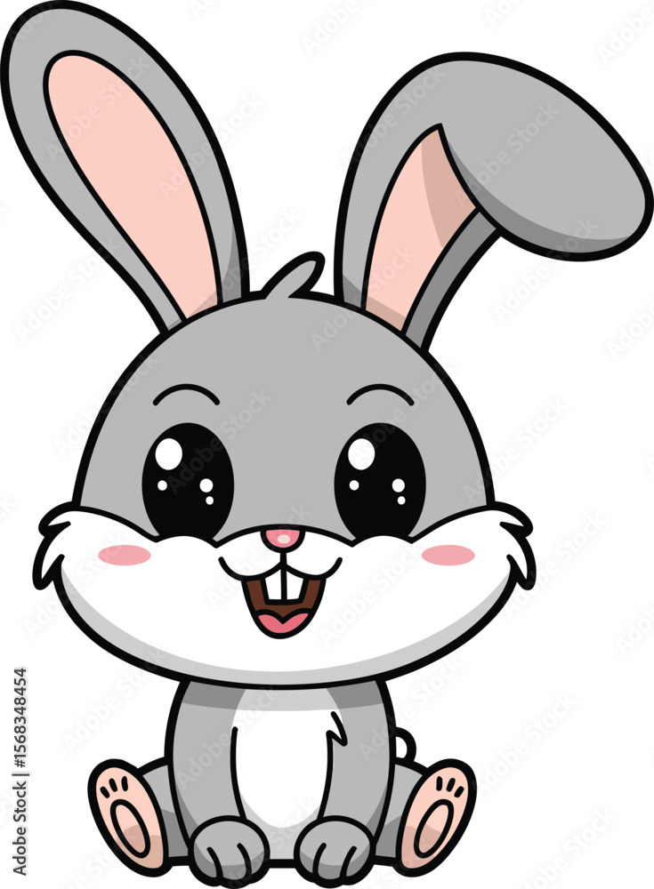 Obraz premium Cute cartoon bunny rabbit vector with big eyes long ears happy face and sitting adorable pose 