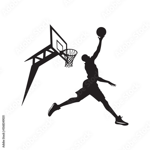 basketball slam dunk vector silhouette clip art logo design illustration