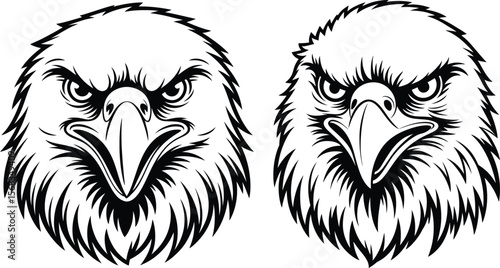 Set of 2 angry eagle head illustrations vector