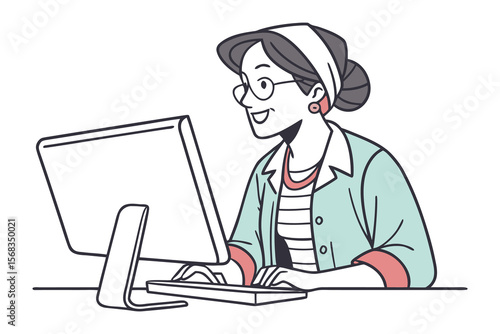 Efficiency on the Computer: A focused individual in a moment of technological innovation and effortless work, illustrating the seamless blend of technology and skill.