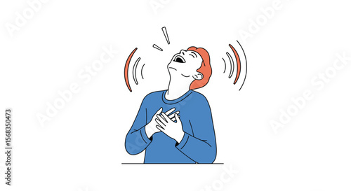 A person with their head tilted back and mouth open in a powerful emotional expression clutching their chest with radiating sound waves around them