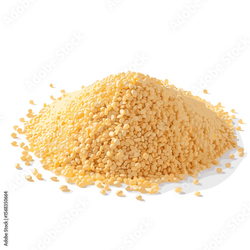 Pile of fine yellow semolina grains on white background for bakery  