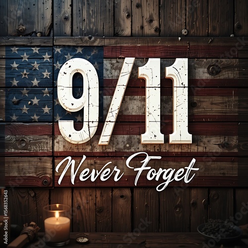 Never forget 911 on a wooden american flag