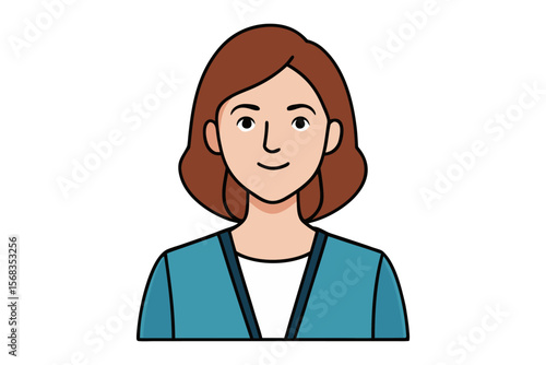 Friendly Portrait of a Woman: A warm and inviting cartoon illustration of a woman radiates an approachable aura. With gentle eyes and a subtle smile, she embodies the essence of friendliness, warmth.