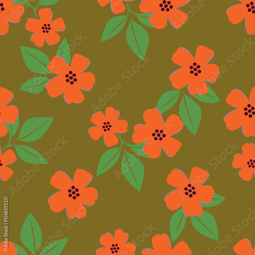 Trendy Floral pattern in the many kind of flowers. Tropical botanical Motifs scattered random. Seamless vector texture. For fashion prints. Printing with in hand drawn style on peach background