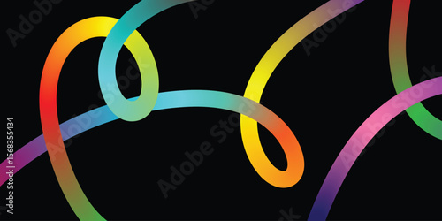 Vibrant Abstract Lines Intertwining on a Black Background. A dynamic image featuring interwoven, colorful lines in various shades of the rainbow against a solid black backdrop.