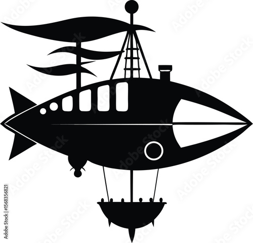 Steampunk Airship Retro-Futuristic Fish-Shaped Dirigible Design