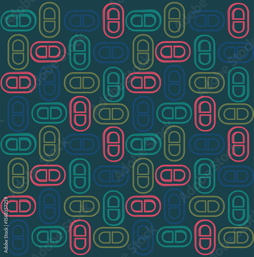 Luxury geometric seamless pattern inspired by Hermes Paris fashion, featuring bold capsule-style shapes in vibrant modern colors.