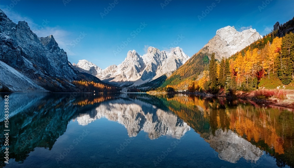 Obraz premium mountain lake serene reflecting peaks