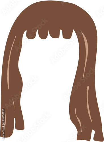 long brown hair wig illustration 