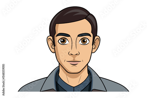 Portrait of a man: A clean and fresh illustration showcasing a confident man with short brown hair, gazing directly at the viewer, embodying the essence of modern male portraiture.