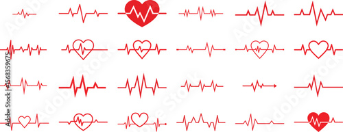 Heart rhythm set, Electrocardiogram, ECG - EKG signal, Heartbeat vector illustration on white background.