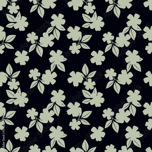 Modern and bold vector seamless pattern with large scale pink flowers on dark blue background. Hand-drawn in doodle style. Textile, background, packaging.

