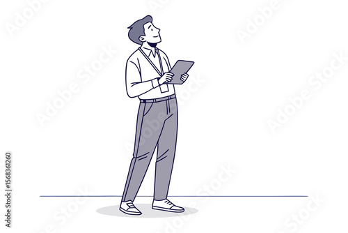 Assessing the Vision: A professional figure thoughtfully examines a document, his gaze directed upward with a sense of deliberation and introspection.