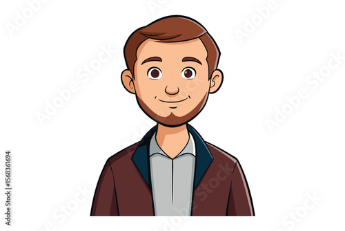 Smiling Professional Portrait: An upstanding and presentable man's head and shoulders are represented, exuding an impression of professionalism and competence.