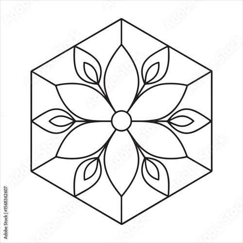 Vector art of floral mandala in a hexagon isolated on white background