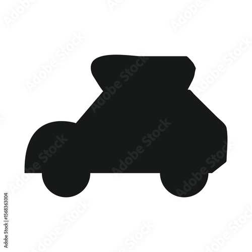 Simple black silhouette icon of a modern sedan car on a white background.