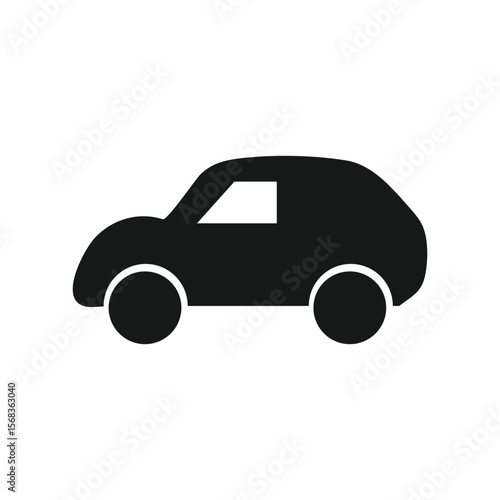 Simple black silhouette icon of a modern sedan car on a white background.