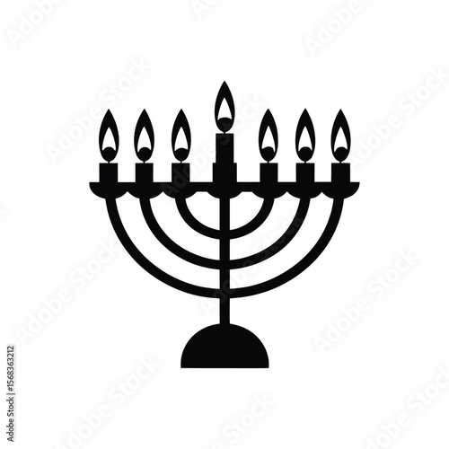 Simple Black and White Lit Menorah Illustration