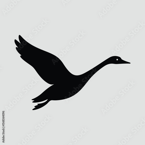 Silhouette flying swan elegant bird graceful waterfowl Vector illustration