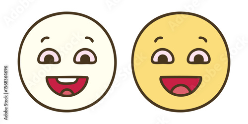 A fun vector illustration featuring a set of two funny yellow emoji smiley faces with various happy and angry expressions, emoji, smiley face, cartoon, happy, cheerful, simple, minimalist