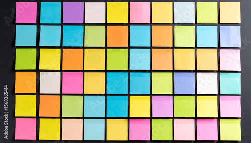 Vibrant Array of Colorful Sticky Notes Organized in a Grid