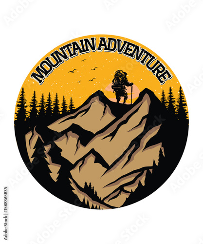 Mountain Trek in Circle Design, EPS, VECTOR
