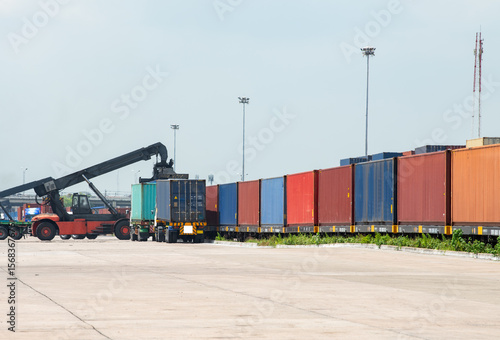 Reachstacker handling loading and unloand containers At rail transfer contaner station bangkok port