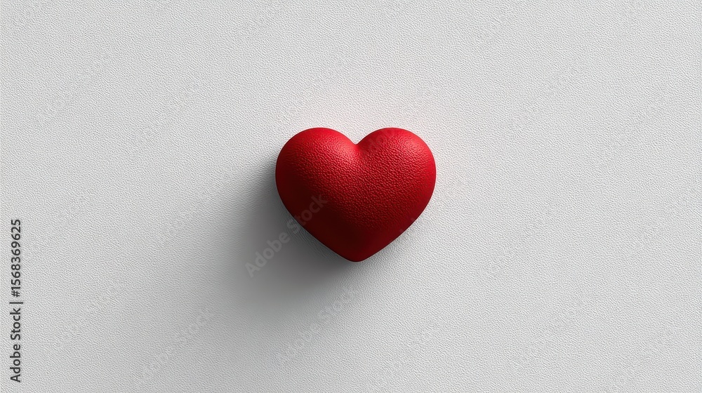 Obraz premium Minimal flat red heart symbol on white wall with soft shadow, simple yet bold visual