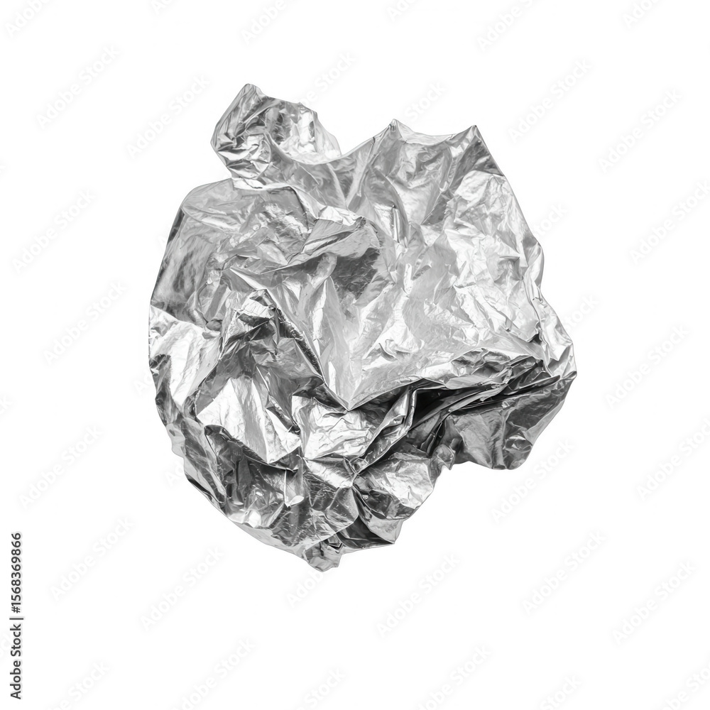 A crumpled silver foil food bag, isolated on a white background, png, transparent A crumpled silver foil food bag, isolated on a white background, png, transparent